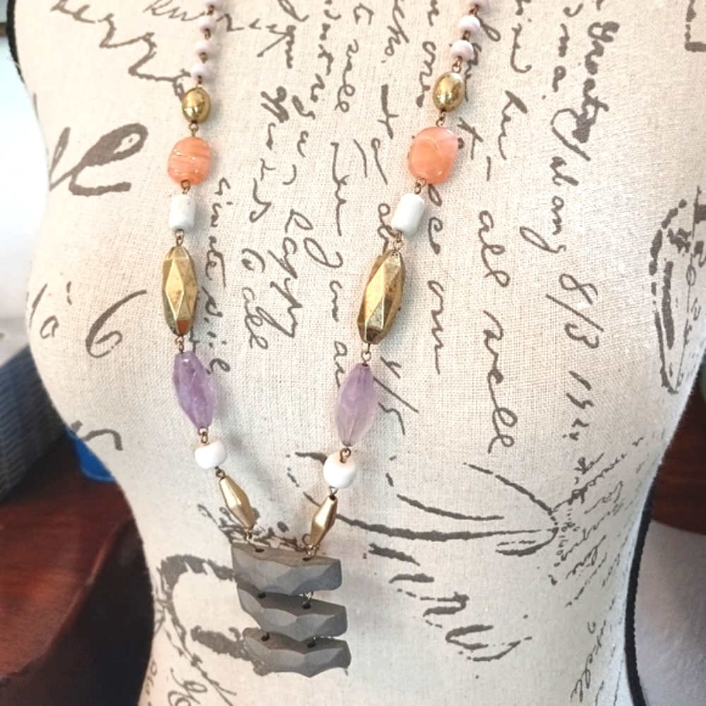 necklace amethyst quartz wood